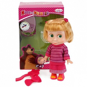 Интерактивная кукла Маша в свитере из серии Маша и Медведь, озвученная, с аксессуарами, 15 см. (Карапуз, 83030SW (30)sim)